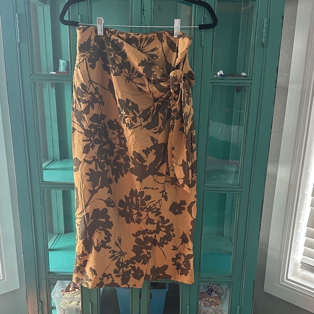 Les Amis Fall Floral Midi Skirt with Side Tie